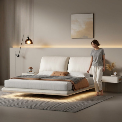 White wall bed, bedroom designer, wooden frame furniture, double beds