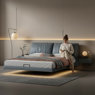 Gray bedroom designer beds wooden frame modern luxury furniture