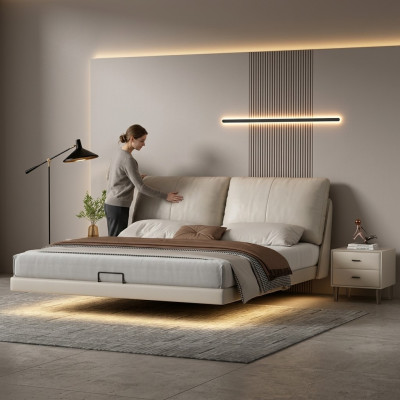 White bedroom wall bed designer leather double beds wood frame