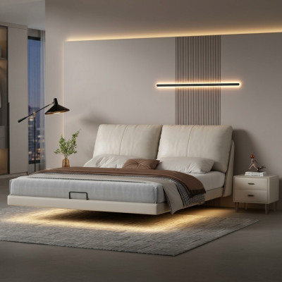 White bedroom wall bed designer leather double beds wood frame