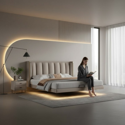 White bedroom double bed designer luxury furniture wooden frame beds