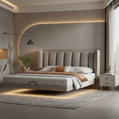 White bedroom double bed designer luxury furniture wooden frame beds