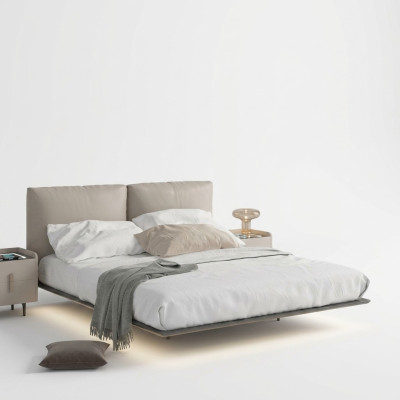 Light gray bedroom wall bed LED bed designer wood double beds