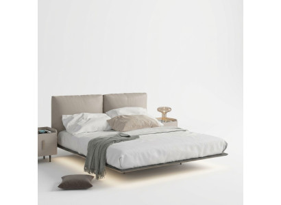 Light gray bedroom wall bed LED bed designer wood double beds