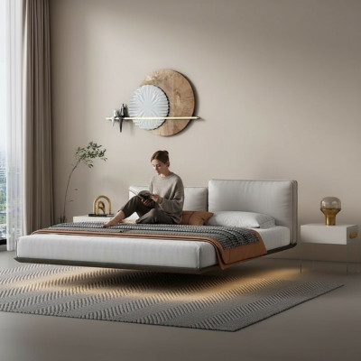 White wall bed designer LED bed modern bedroom double bed new