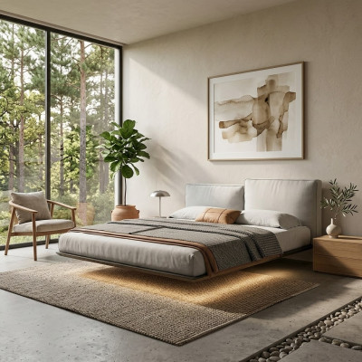 White wall bed designer LED bed modern bedroom double bed new