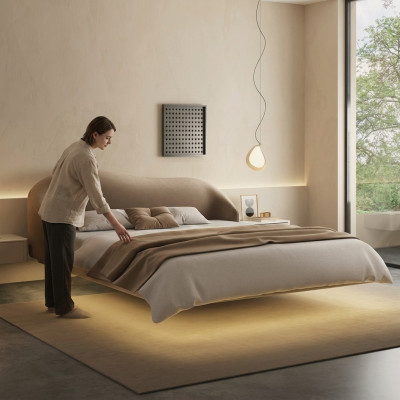 Beige wall bed designer bedroom beds luxury double beds wood