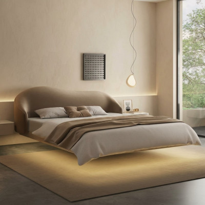 Beige wall bed designer bedroom beds luxury double beds wood