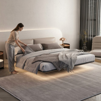 Light gray bedroom bed double beds luxurious beds wooden frame