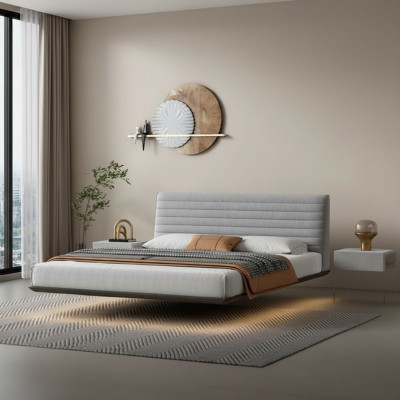 Gray Wall Bed Designer Bedroom LED Beds Modern Double Beds