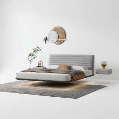 Gray Wall Bed Designer Bedroom LED Beds Modern Double Beds