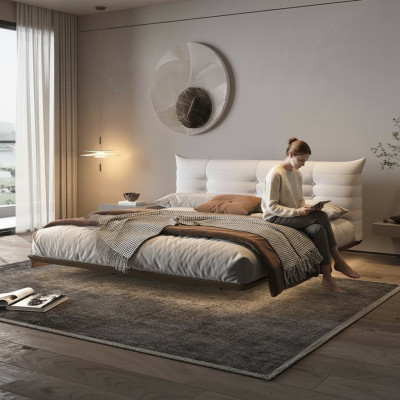 White bedroom bed designer wall bed LED beds wooden frame furniture