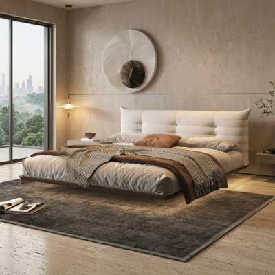 White bedroom bed designer wall bed LED beds wooden frame furniture
