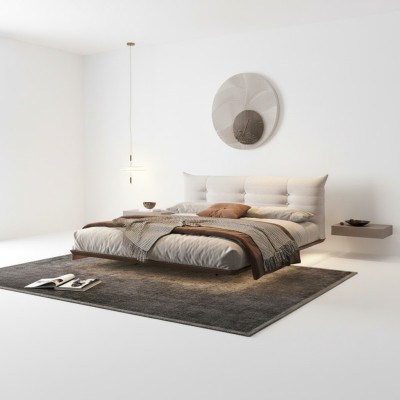 White bedroom bed designer wall bed LED beds wooden frame furniture