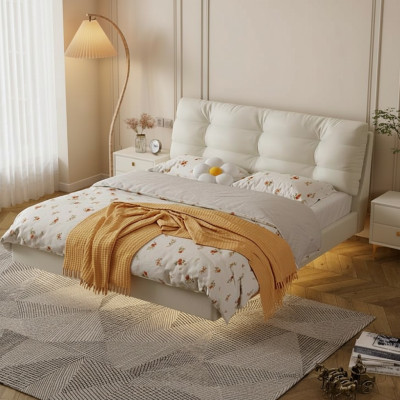 Bedroom wooden frame furniture white double bed leather beds textile beds