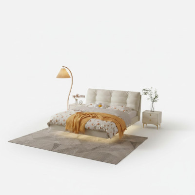 Bedroom wooden frame furniture white double bed leather beds textile beds