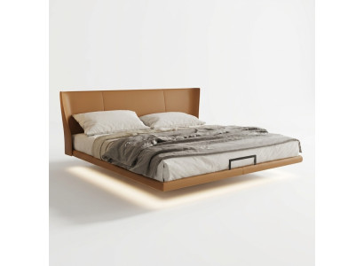 Brown wall bed designer bedroom furniture wooden frame faux leather bed