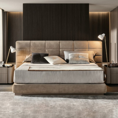 Beige double bed bedroom furniture modern beds luxury wood frame