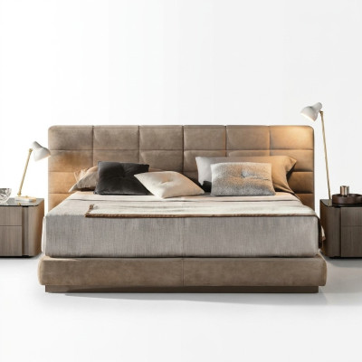 Beige double bed bedroom furniture modern beds luxury wood frame
