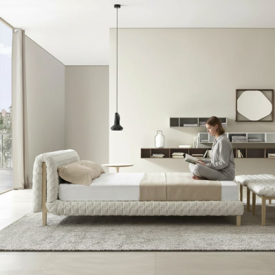 Modern white bed bedroom designer double beds wooden frame