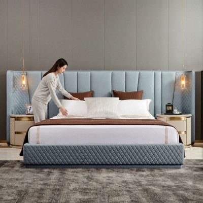 Large bedroom double bed designer beds wooden frame upholstered bed