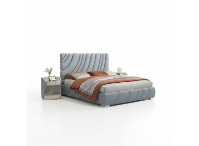 Gray faux leather double bed modern stainless steel bed luxury wooden frame