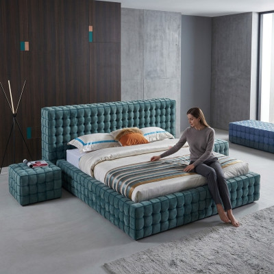 Luxurious turquoise bedroom bed designer double bed wooden frame new