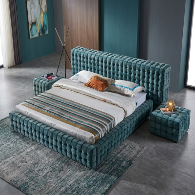 Luxurious turquoise bedroom bed designer double bed wooden frame new