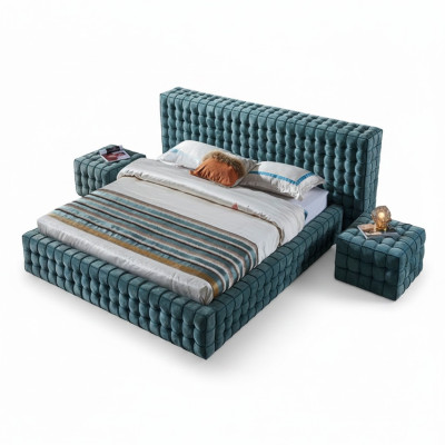 Luxurious turquoise bedroom bed designer double bed wooden frame new