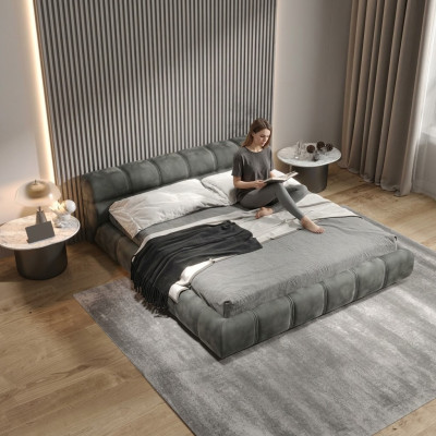 Low Grey Bedroom Bed Designer Double Bed Modern Style