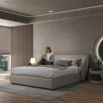 Gray designer bedroom double bed textile beds wood leather beds