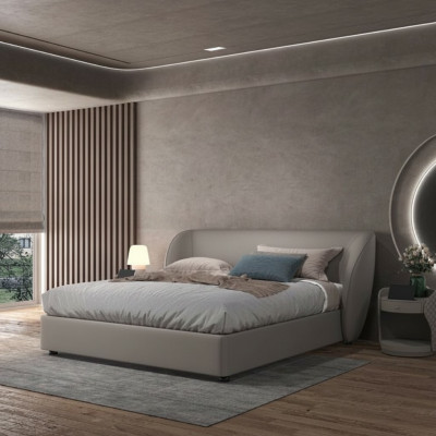 Gray designer bedroom double bed textile beds wood leather beds
