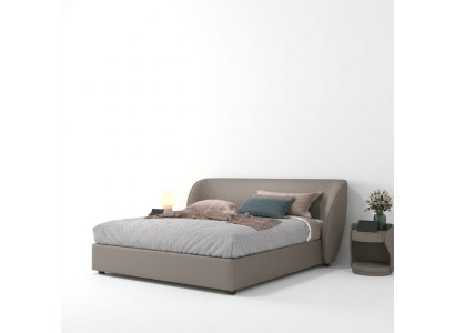 Gray designer bedroom double bed textile beds wood leather beds