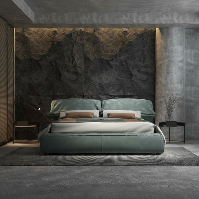 Green bedroom bed designer double bed luxury material wooden frame