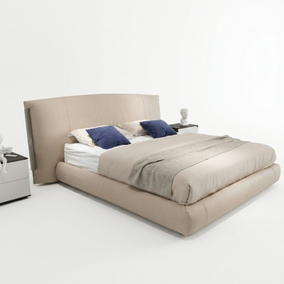 Beige Modern Double Bed Designer Bed Bedroom Furniture Wooden Frame
