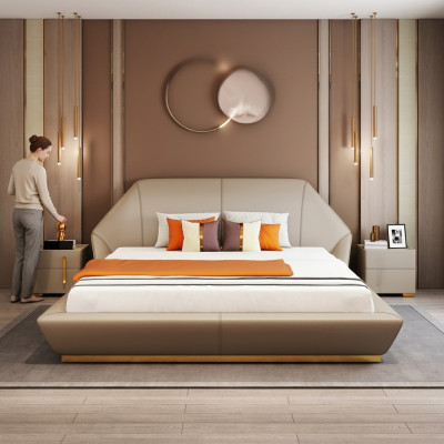 Modern white double bed bedroom beds designer furniture wooden frame
