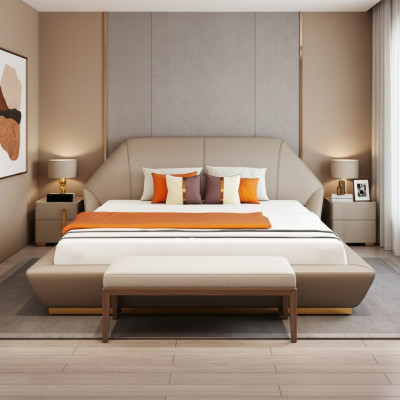 Modern white double bed bedroom beds designer furniture wooden frame