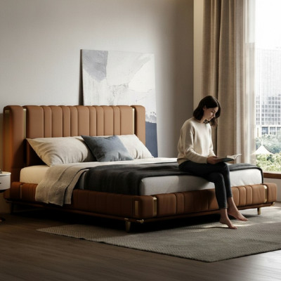 Brown double bed luxury bedroom bed modern beds wooden frame