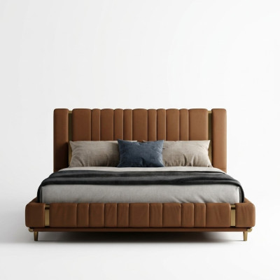 Brown double bed luxury bedroom bed modern beds wooden frame