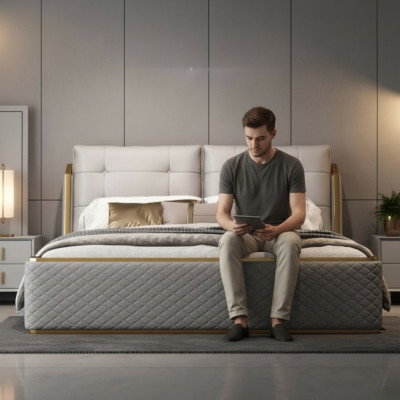 Designer White Bedroom Bed Luxury Double Beds Wood Frame Modern