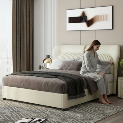 White stainless steel bed modern bedroom beds luxury wooden frame new