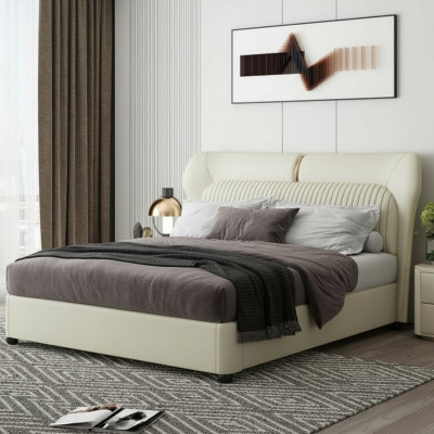 White stainless steel bed modern bedroom beds luxury wooden frame new
