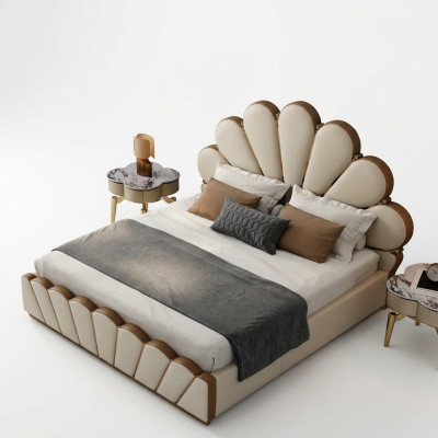 Modern beige bedroom bed faux leather double bed designer beds
