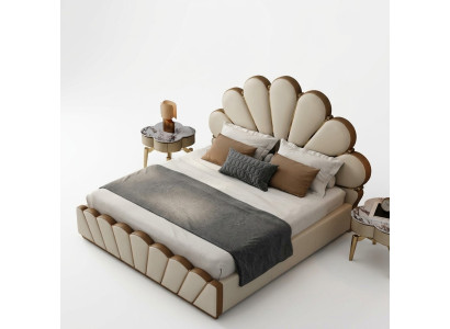 Modern beige bedroom bed faux leather double bed designer beds