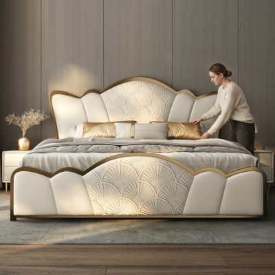Bedroom furniture stylish white double bed modern leather beds