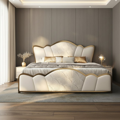 Bedroom furniture stylish white double bed modern leather beds