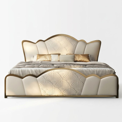 Bedroom furniture stylish white double bed modern leather beds