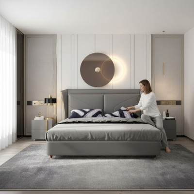 Gray bedroom double bed designer beds wooden frame leather beds