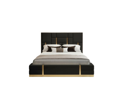 Black bedroom bed designer wood double bed luxury stainless steel bed
