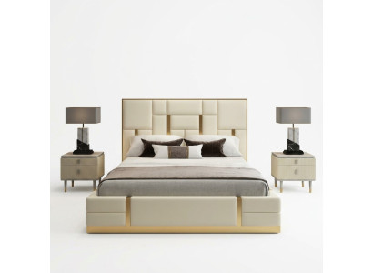 White double bed, bedroom luxury wood frame designer stainless steel bed